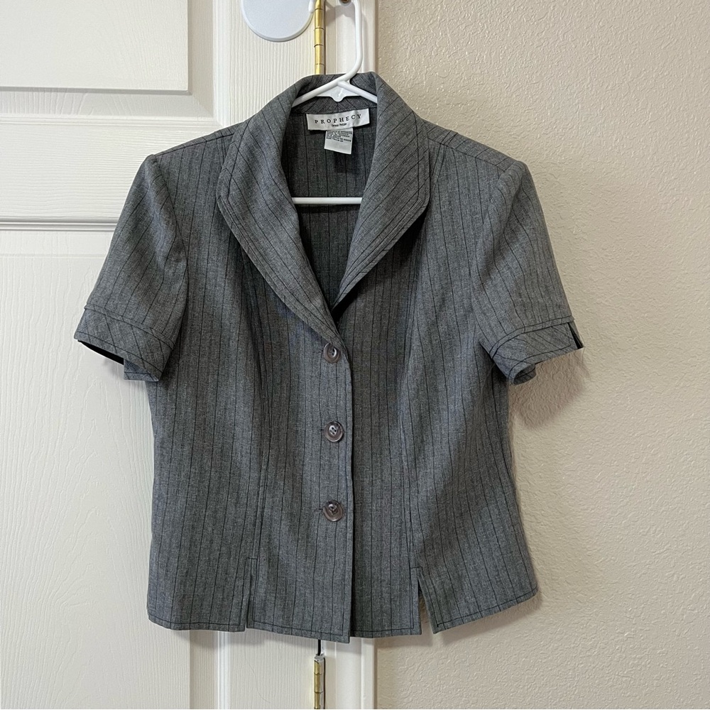 Prophecy Gray Pinstripe Short Sleeve Blazer Size 6P